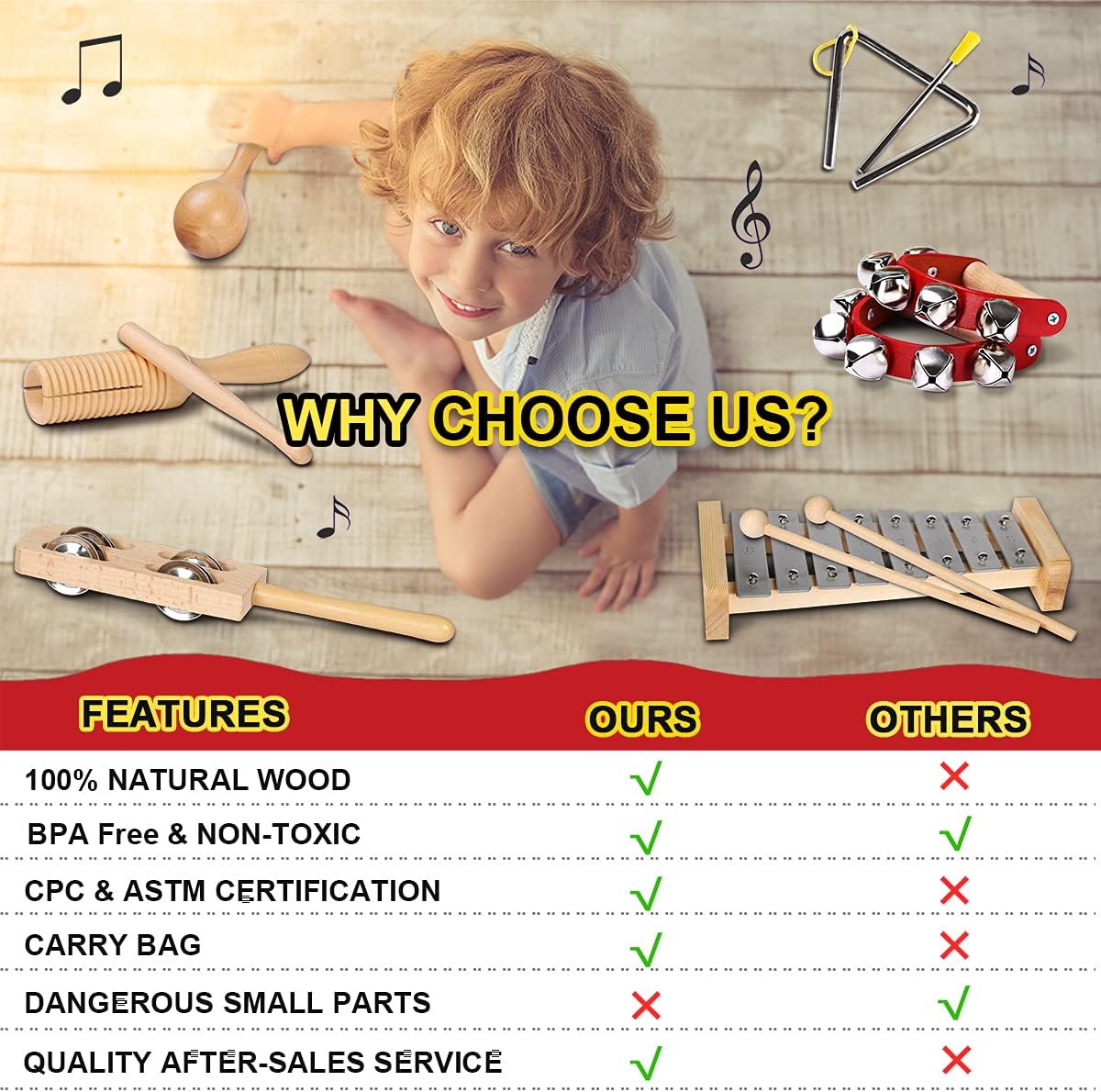 LOOIKOOS Toddler Musical Instruments International Natural Wooden Music Set for Toddlers and Kids - Eco Friendly Preschool Educational Musical Toys with Storage Bag - Image 2