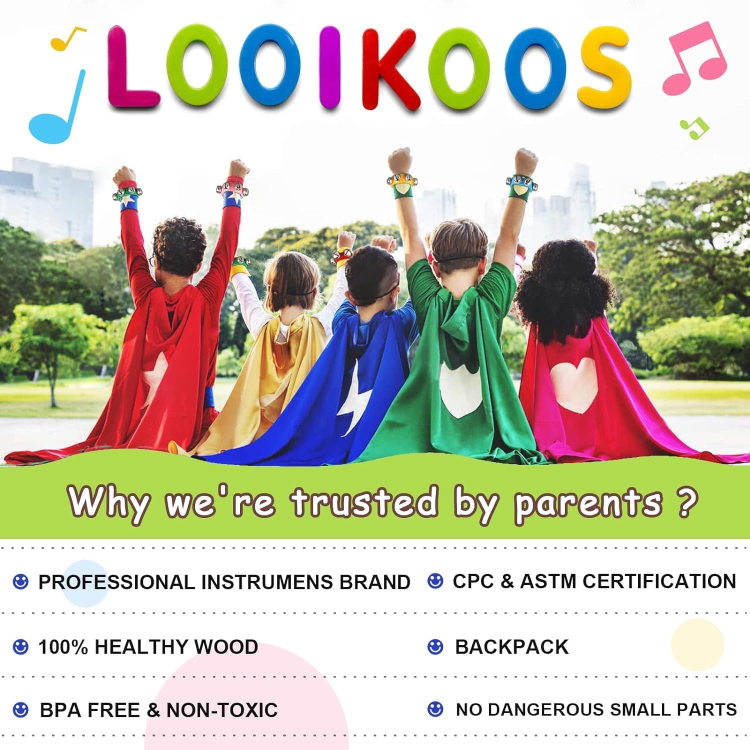 LOOIKOOS Toddler Musical Instruments,Wooden Percussion Instruments for Baby Kids Preschool Educational Musical Toys Set Boys and Girls with Carrying Bag - Image 2