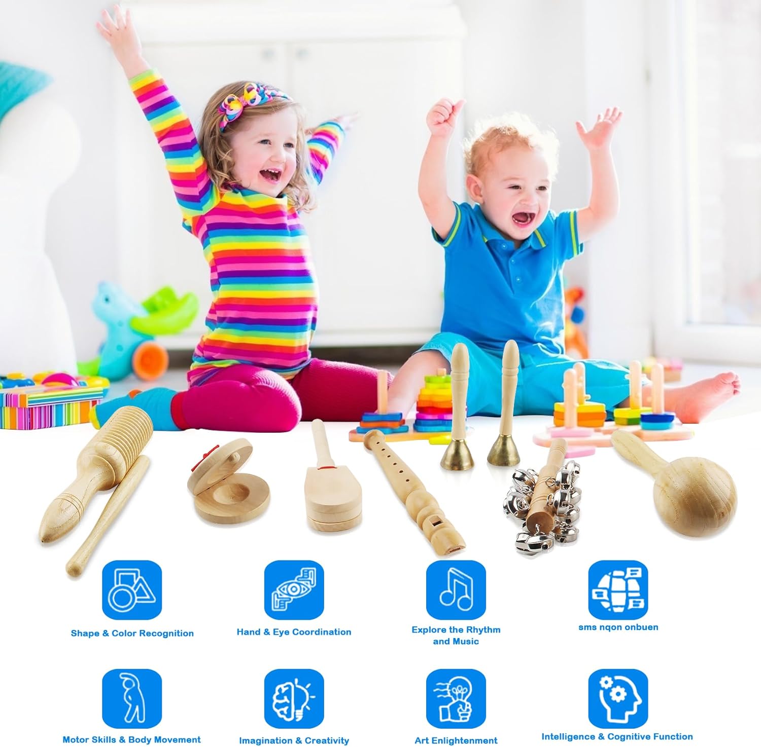 Chriffer Kids Musical Instruments Toys, Percussion Instruments Set with Storage Bag, Preschool Educational Music Toys for Boys Girls, Natural Eco-Friendly Wooden Music Set (10pcs) - Image 3