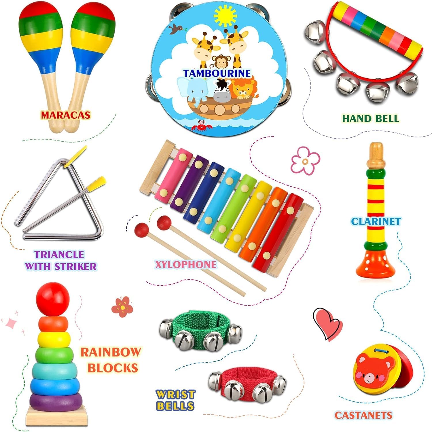 LOOIKOOS Toddler Musical Instruments,Wooden Percussion Instruments for Baby Kids Preschool Educational Musical Toys Set Boys and Girls with Carrying Bag - Image 3