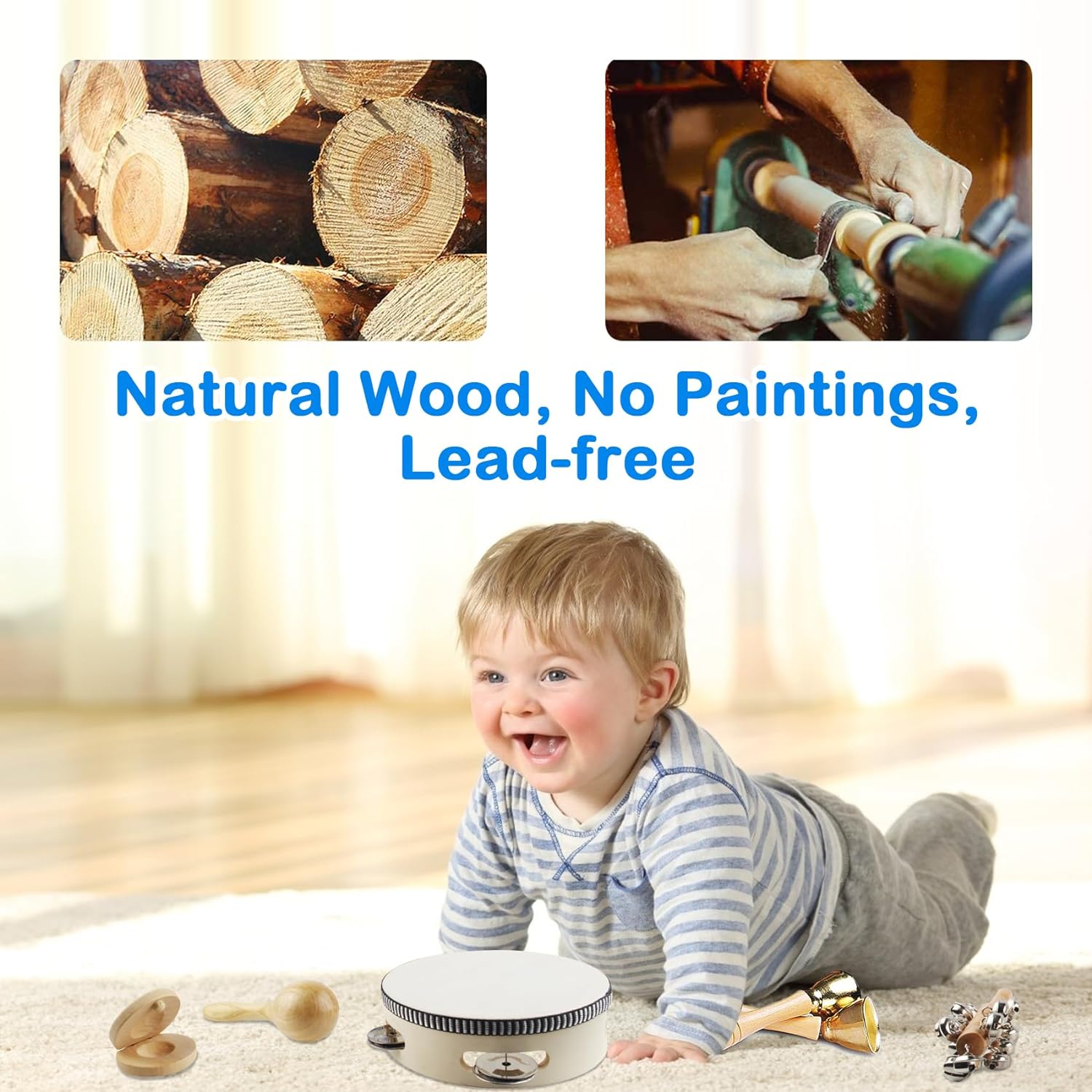 Chriffer Kids Musical Instruments Toys, Percussion Instruments Set with Storage Bag, Preschool Educational Music Toys for Boys Girls, Natural Eco-Friendly Wooden Music Set (10pcs) - Image 2