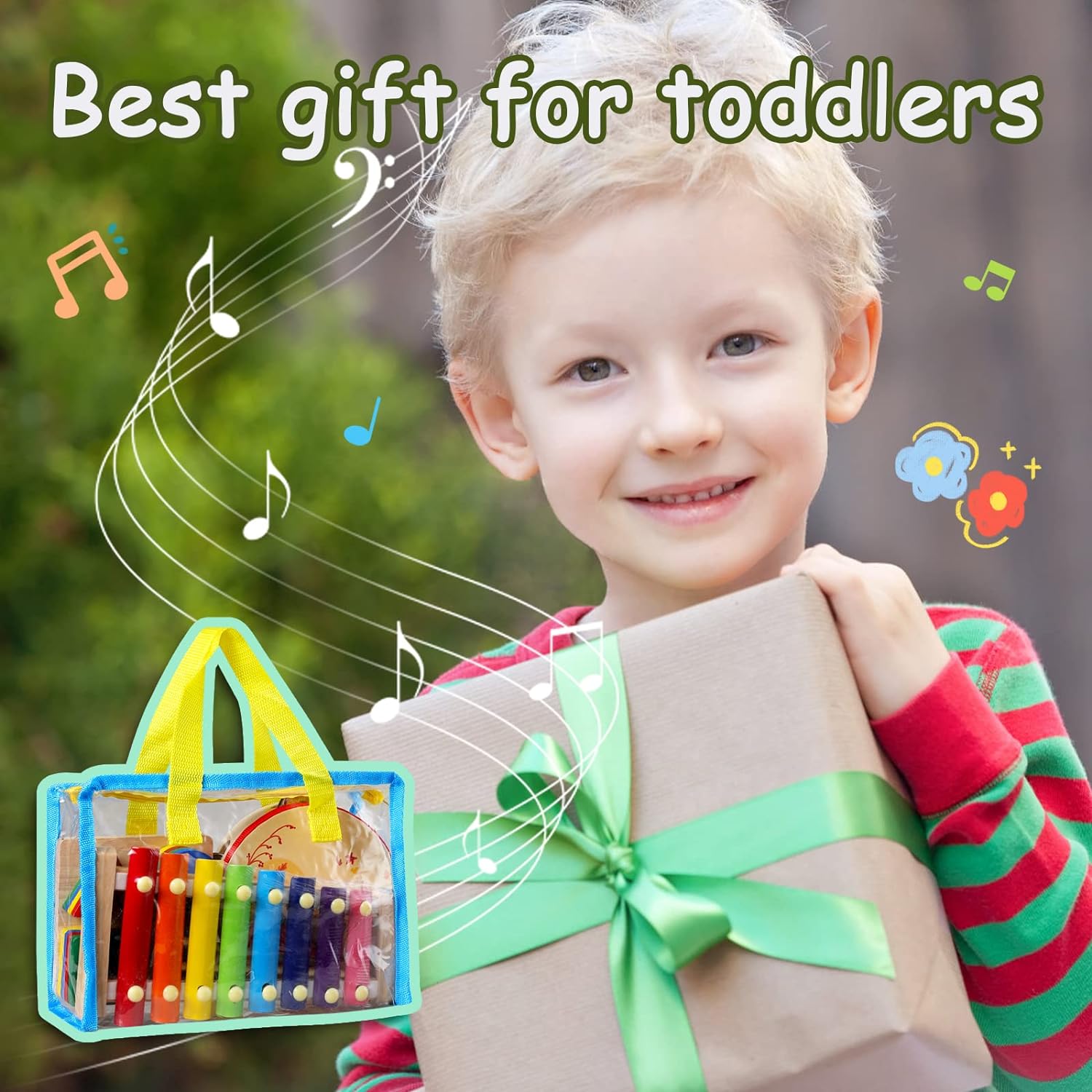 LOOIKOOS Baby Musical Toys ,Musical Instruments for Toddlers 1-3 Kids Wooden Music Shakers Percussion Instruments Tambourine Birthday Gifts Present with Carrying Bag - Image 7