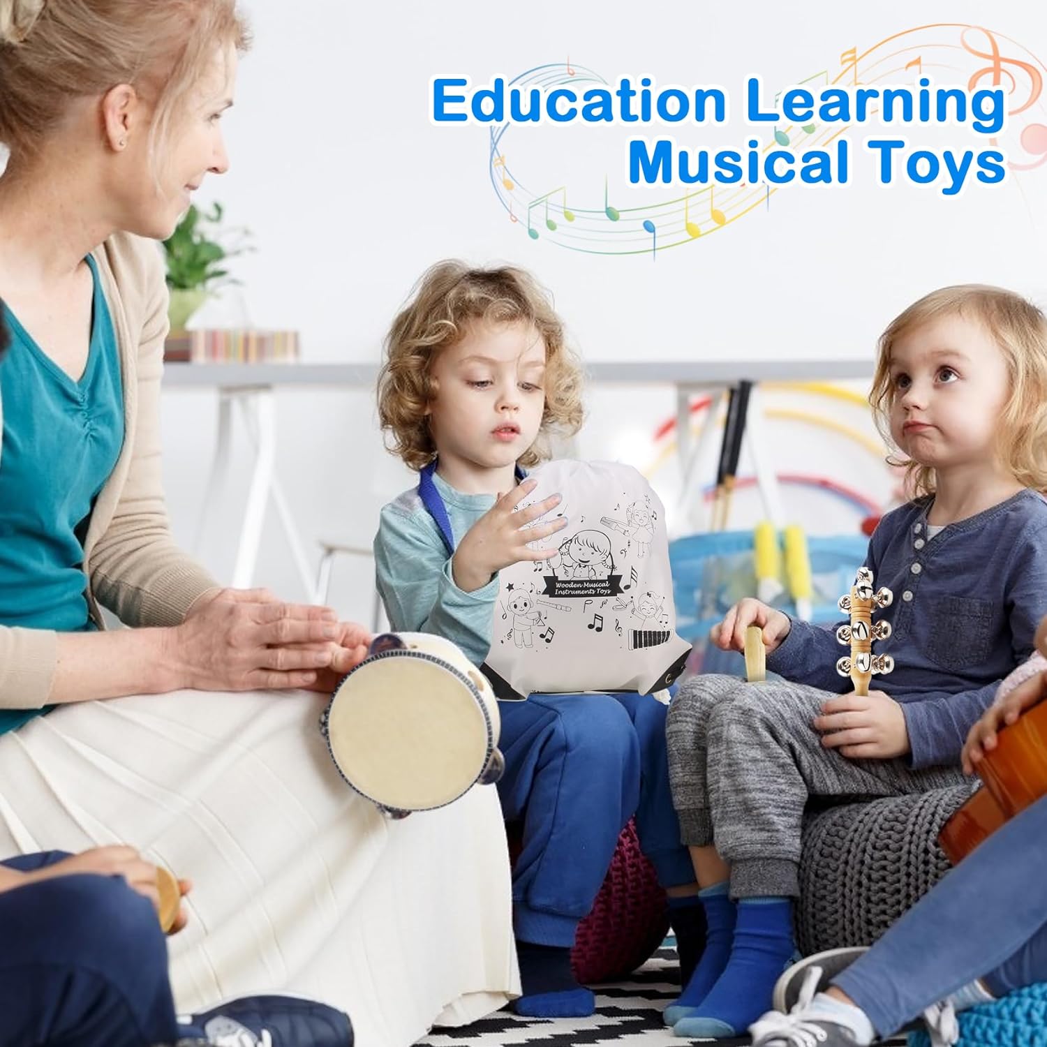 Chriffer Kids Musical Instruments Toys, Percussion Instruments Set with Storage Bag, Preschool Educational Music Toys for Boys Girls, Natural Eco-Friendly Wooden Music Set (10pcs) - Image 7