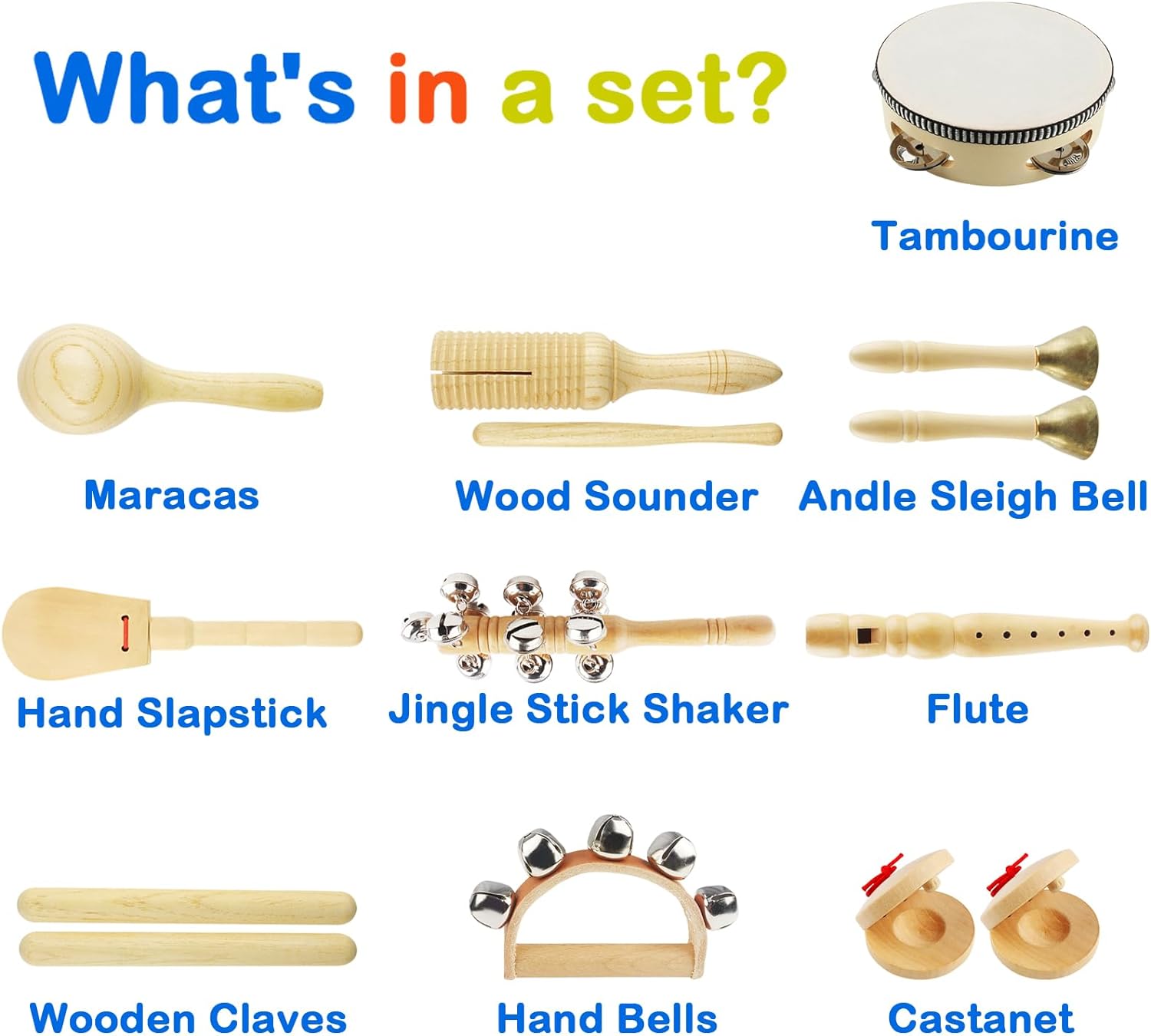 Chriffer Kids Musical Instruments Toys, Percussion Instruments Set with Storage Bag, Preschool Educational Music Toys for Boys Girls, Natural Eco-Friendly Wooden Music Set (10pcs) - Image 4